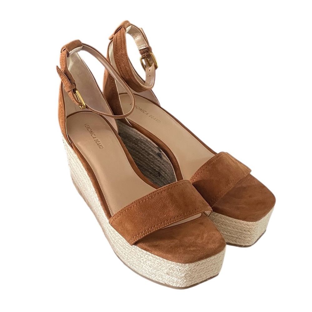 Veronica Beard Women's Brown Gianna Suede Espadrille Wedge Sandals Size 10.5M